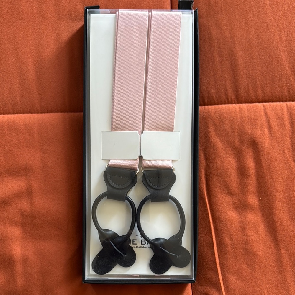 The Tie Bar Blush Pink and Black Loop Suspenders